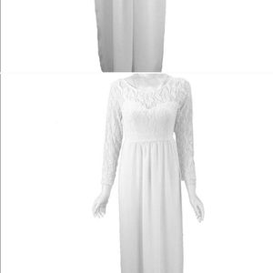Sheer lace white maternity maxi dress gown